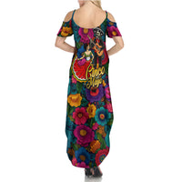 Cinco De Mayo Summer Maxi Dress Mariachi Dancer - Vibrant Mexican Floral Fiesta Guitar Folk Art