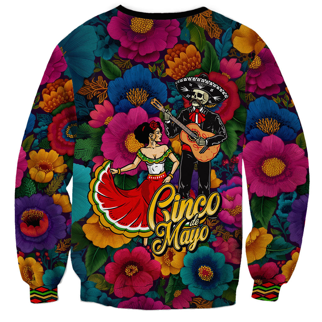 Cinco De Mayo Sweatshirt Mariachi Dancer - Vibrant Mexican Floral Fiesta Guitar Folk Art