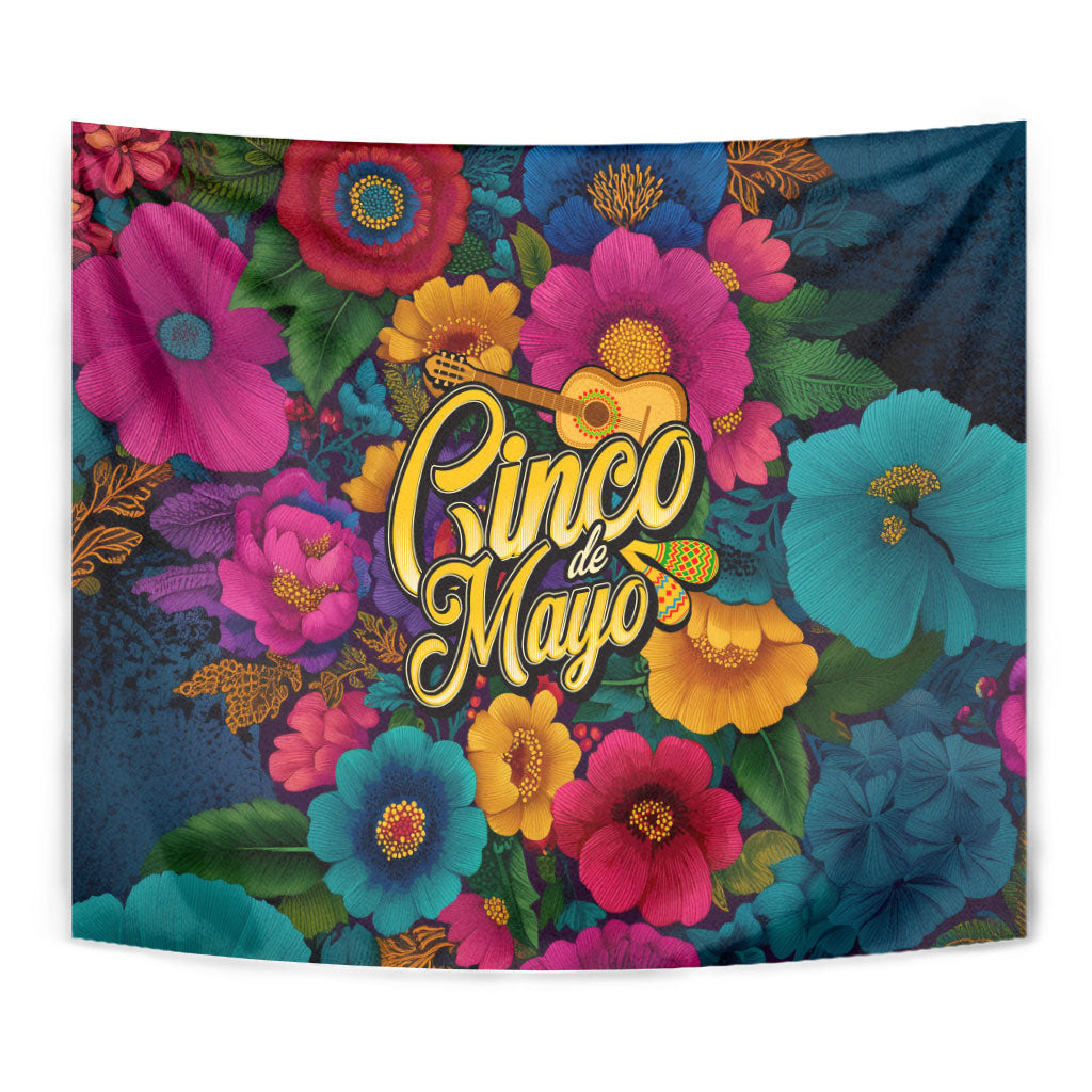 Cinco De Mayo Tapestry Mariachi Dancer - Vibrant Mexican Floral Fiesta Guitar Folk Art