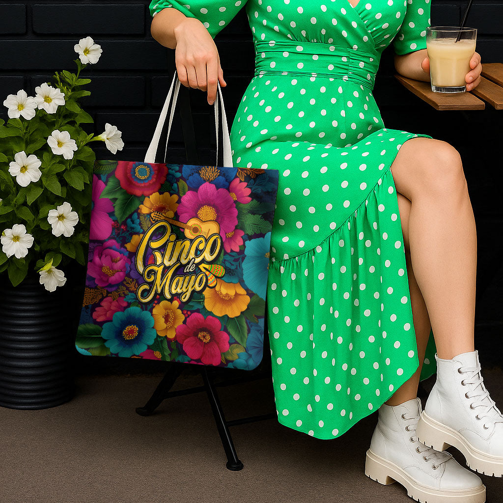 Cinco De Mayo Tote Bag Mariachi Dancer - Vibrant Mexican Floral Fiesta Guitar Folk Art