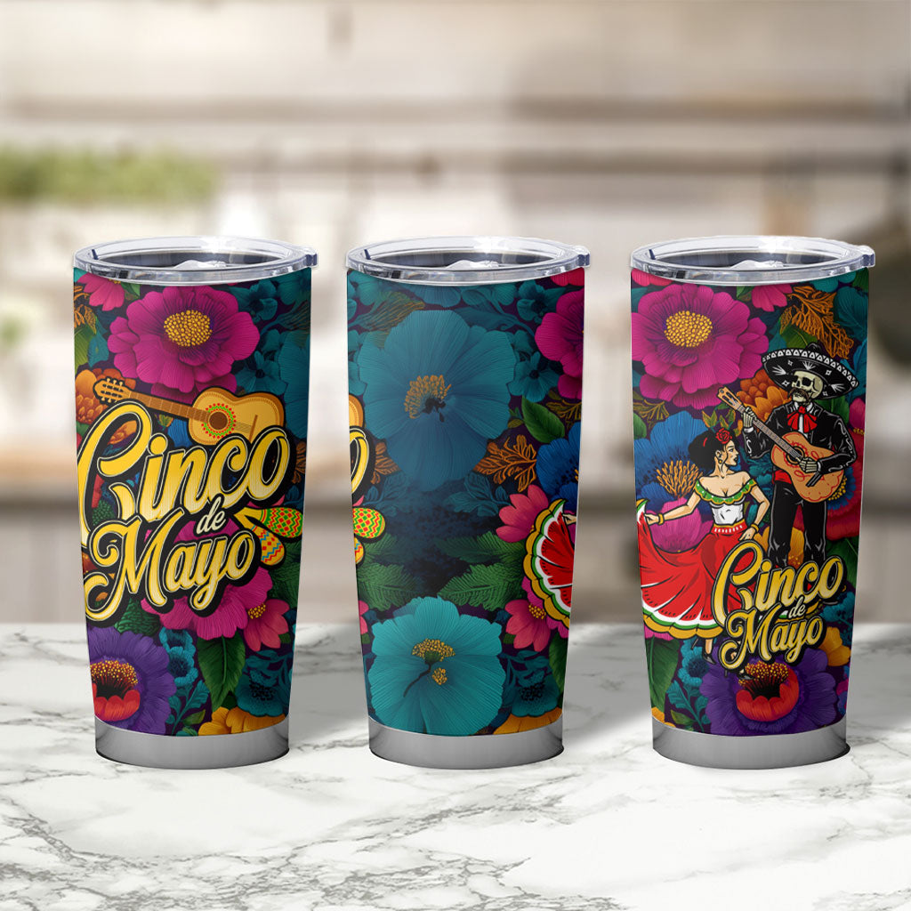 Cinco De Mayo Tumbler Cup Mariachi Dancer - Vibrant Mexican Floral Fiesta Guitar Folk Art