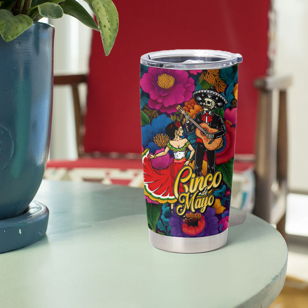 Cinco De Mayo Tumbler Cup Mariachi Dancer - Vibrant Mexican Floral Fiesta Guitar Folk Art