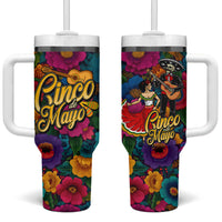 Cinco De Mayo Tumbler With Handle Mariachi Dancer - Vibrant Mexican Floral Fiesta Guitar Folk Art