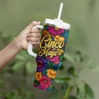 Cinco De Mayo Tumbler With Handle Mariachi Dancer - Vibrant Mexican Floral Fiesta Guitar Folk Art