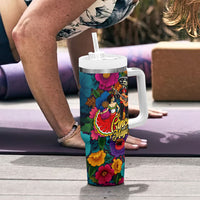 Cinco De Mayo Tumbler With Handle Mariachi Dancer - Vibrant Mexican Floral Fiesta Guitar Folk Art