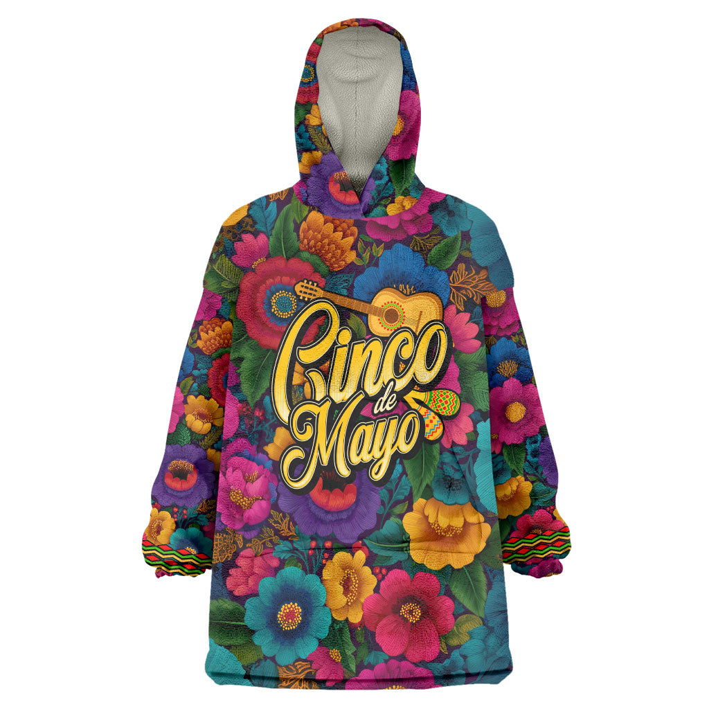Cinco De Mayo Wearable Blanket Hoodie Mariachi Dancer - Vibrant Mexican Floral Fiesta Guitar Folk Art