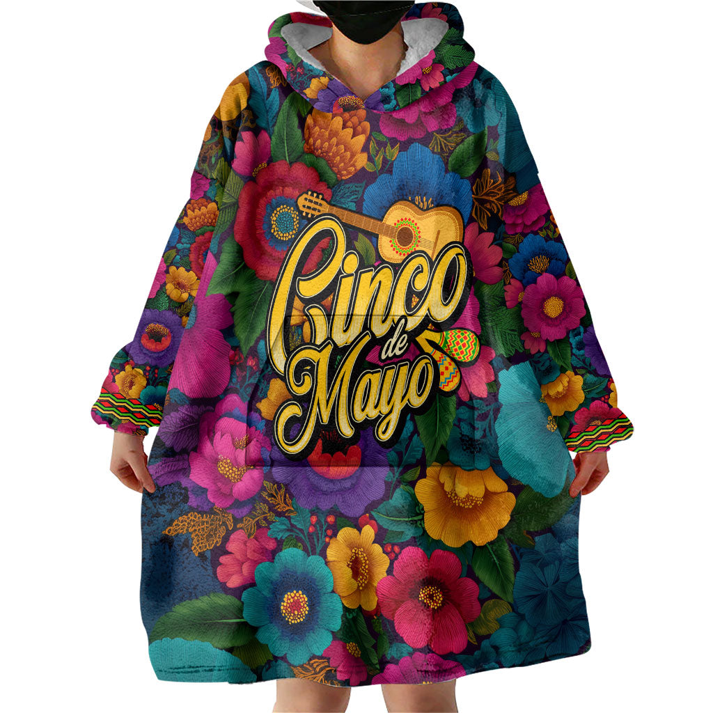 Cinco De Mayo Wearable Blanket Hoodie Mariachi Dancer - Vibrant Mexican Floral Fiesta Guitar Folk Art