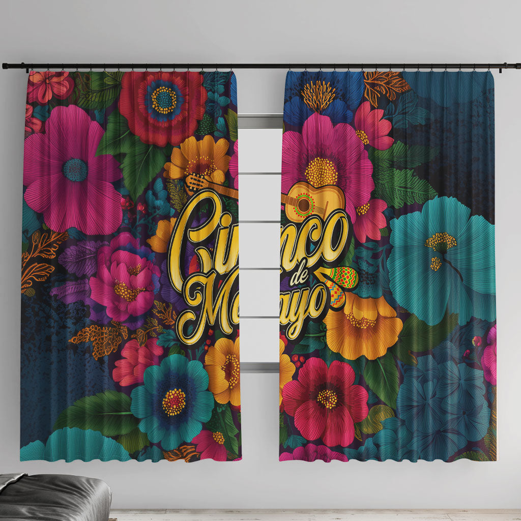 Cinco De Mayo Window Curtain Mariachi Dancer - Vibrant Mexican Floral Fiesta Guitar Folk Art
