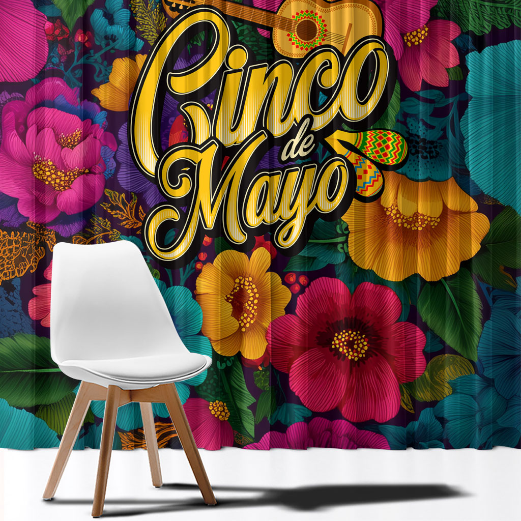Cinco De Mayo Window Curtain Mariachi Dancer - Vibrant Mexican Floral Fiesta Guitar Folk Art