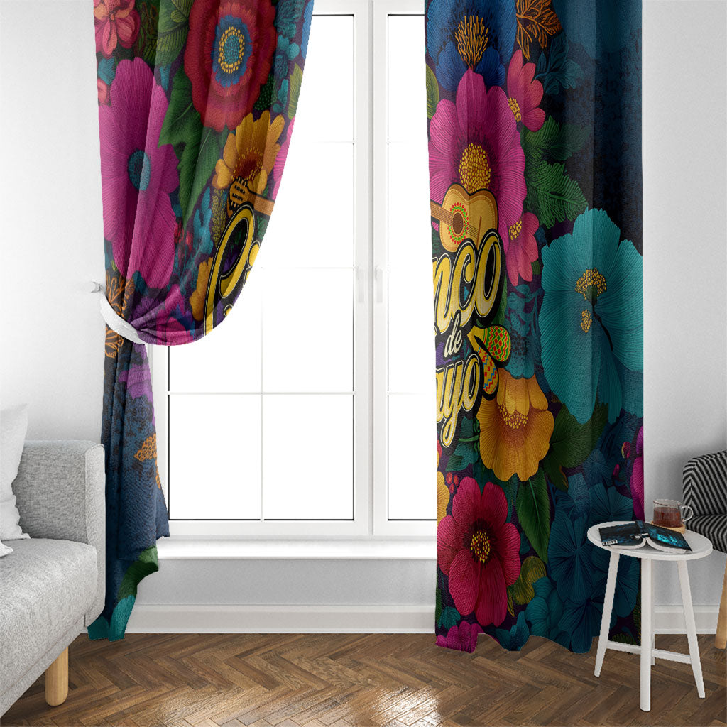 Cinco De Mayo Window Curtain Mariachi Dancer - Vibrant Mexican Floral Fiesta Guitar Folk Art