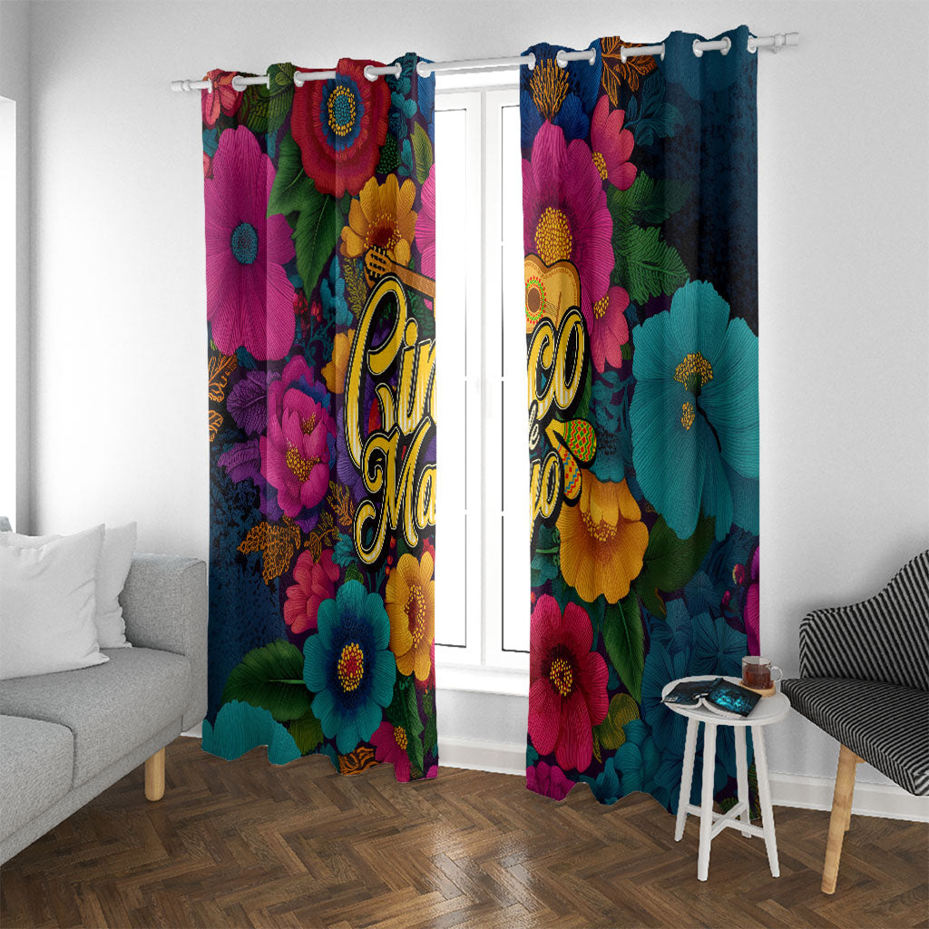 Cinco De Mayo Window Curtain Mariachi Dancer - Vibrant Mexican Floral Fiesta Guitar Folk Art