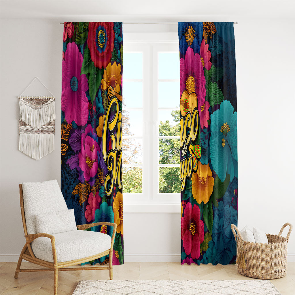 Cinco De Mayo Window Curtain Mariachi Dancer - Vibrant Mexican Floral Fiesta Guitar Folk Art