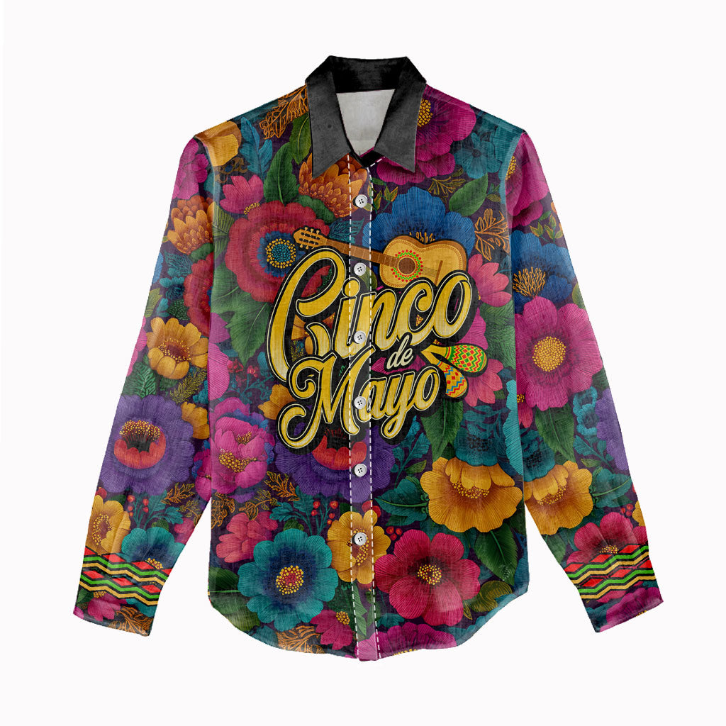 Cinco De Mayo Women Casual Shirt Mariachi Dancer - Vibrant Mexican Floral Fiesta Guitar Folk Art