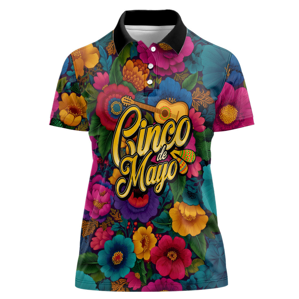 Cinco De Mayo Women Polo Shirt Mariachi Dancer - Vibrant Mexican Floral Fiesta Guitar Folk Art