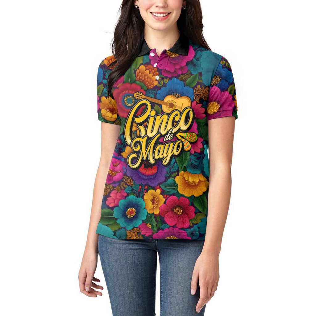 Cinco De Mayo Women Polo Shirt Mariachi Dancer - Vibrant Mexican Floral Fiesta Guitar Folk Art