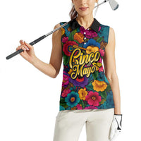 Cinco De Mayo Women Sleeveless Polo Shirt Mariachi Dancer - Vibrant Mexican Floral Fiesta Guitar Folk Art