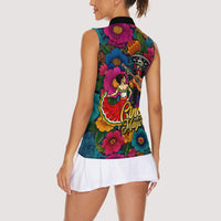Cinco De Mayo Women Sleeveless Polo Shirt Mariachi Dancer - Vibrant Mexican Floral Fiesta Guitar Folk Art
