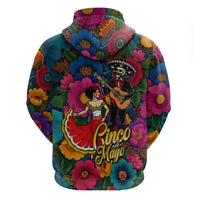 Cinco De Mayo Zip Hoodie Mariachi Dancer - Vibrant Mexican Floral Fiesta Guitar Folk Art