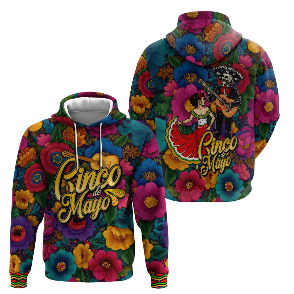 Cinco De Mayo Zip Hoodie Mariachi Dancer - Vibrant Mexican Floral Fiesta Guitar Folk Art