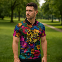 Cinco De Mayo Zipper Polo Shirt Mariachi Dancer - Vibrant Mexican Floral Fiesta Guitar Folk Art
