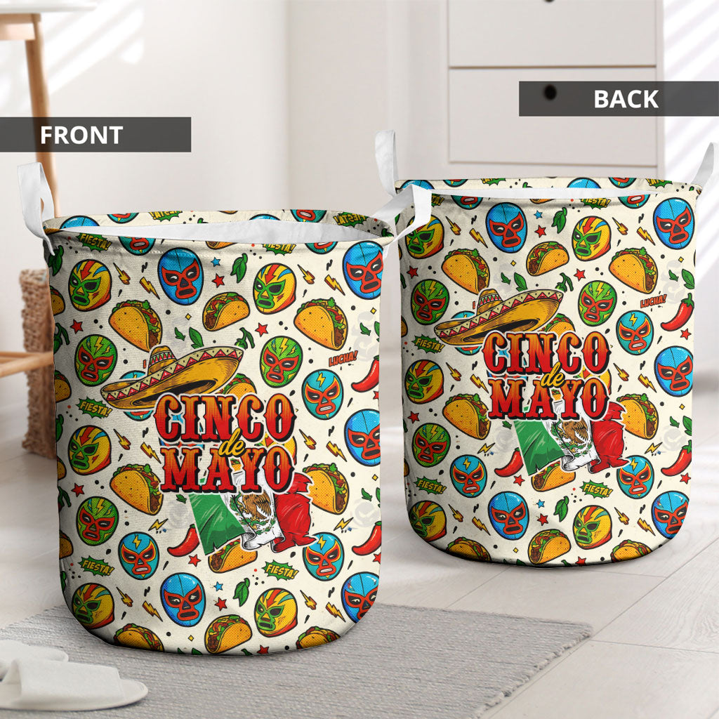 Cinco De Mayo Laundry Basket Lucha Libre Wrestler - Pop Art Comic Style Mexican Fiesta Taco