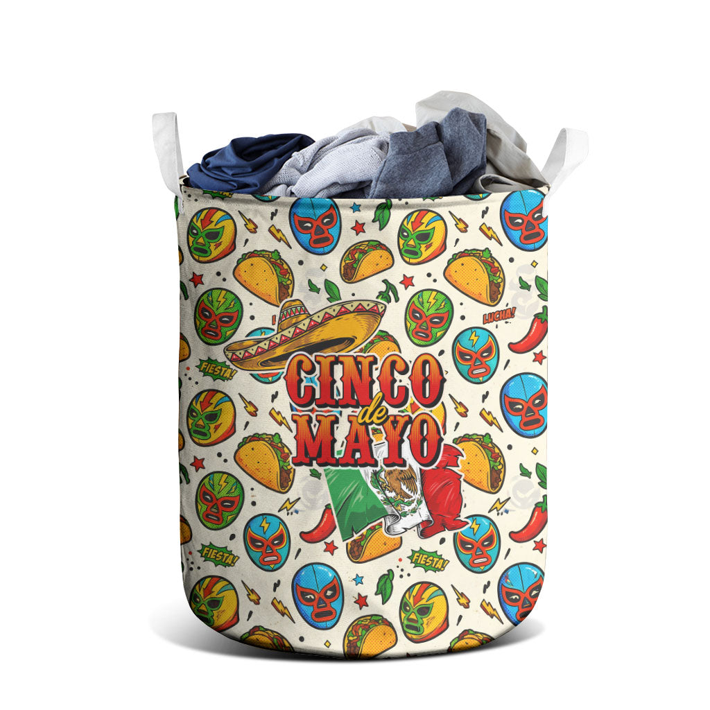 Cinco De Mayo Laundry Basket Lucha Libre Wrestler - Pop Art Comic Style Mexican Fiesta Taco