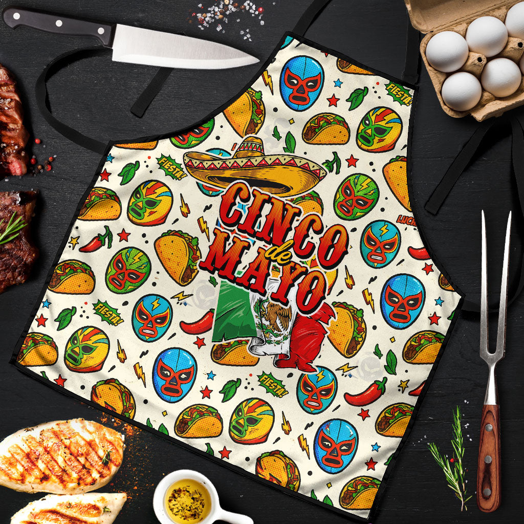 Cinco De Mayo Apron Lucha Libre Wrestler - Pop Art Comic Style Mexican Fiesta Taco