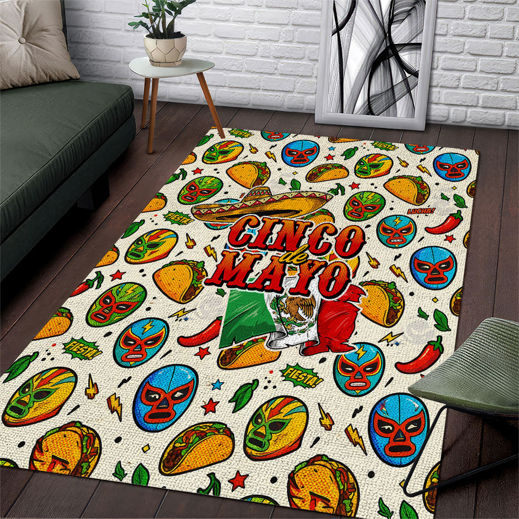 Cinco De Mayo Area Rug Lucha Libre Wrestler - Pop Art Comic Style Mexican Fiesta Taco