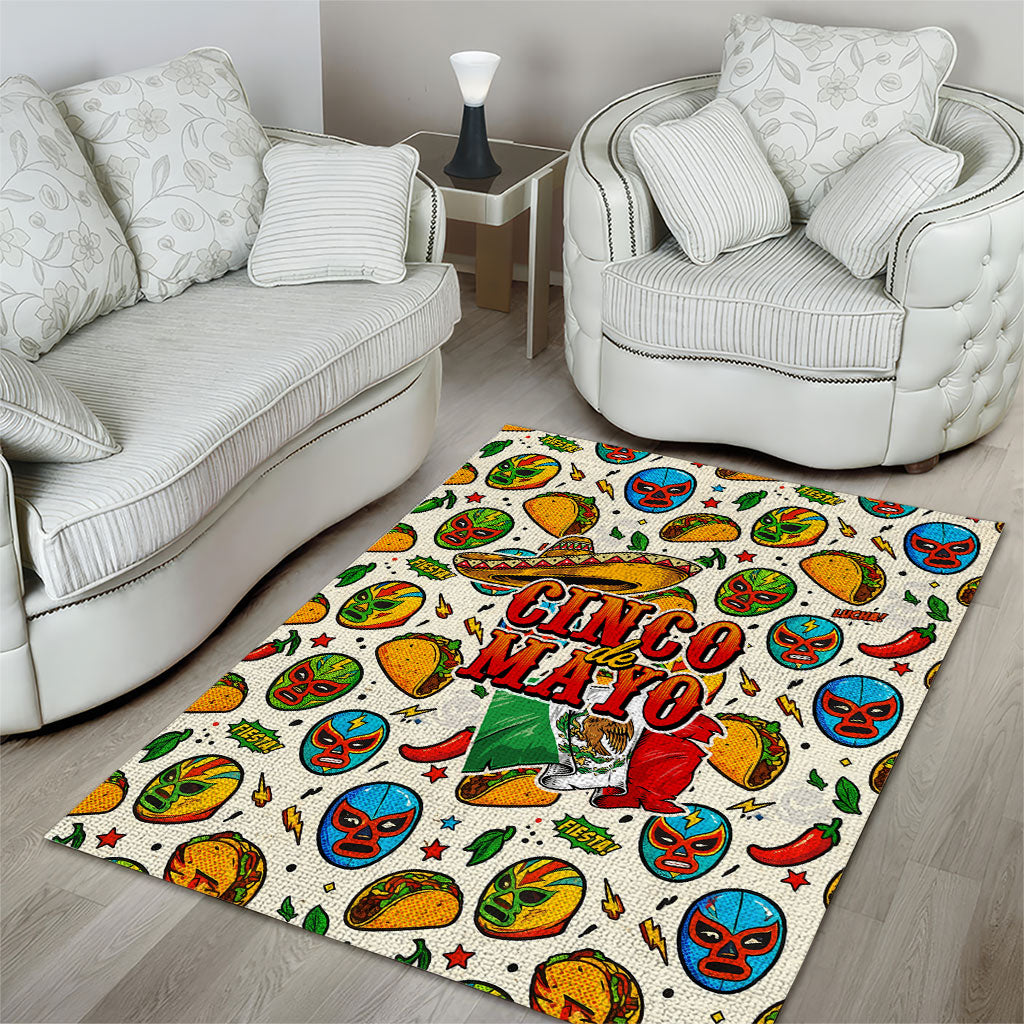 Cinco De Mayo Area Rug Lucha Libre Wrestler - Pop Art Comic Style Mexican Fiesta Taco
