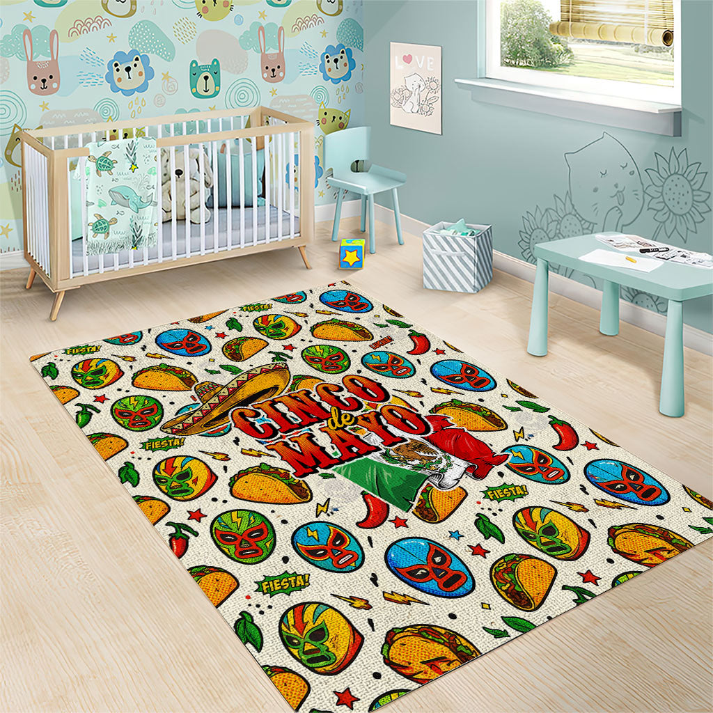 Cinco De Mayo Area Rug Lucha Libre Wrestler - Pop Art Comic Style Mexican Fiesta Taco