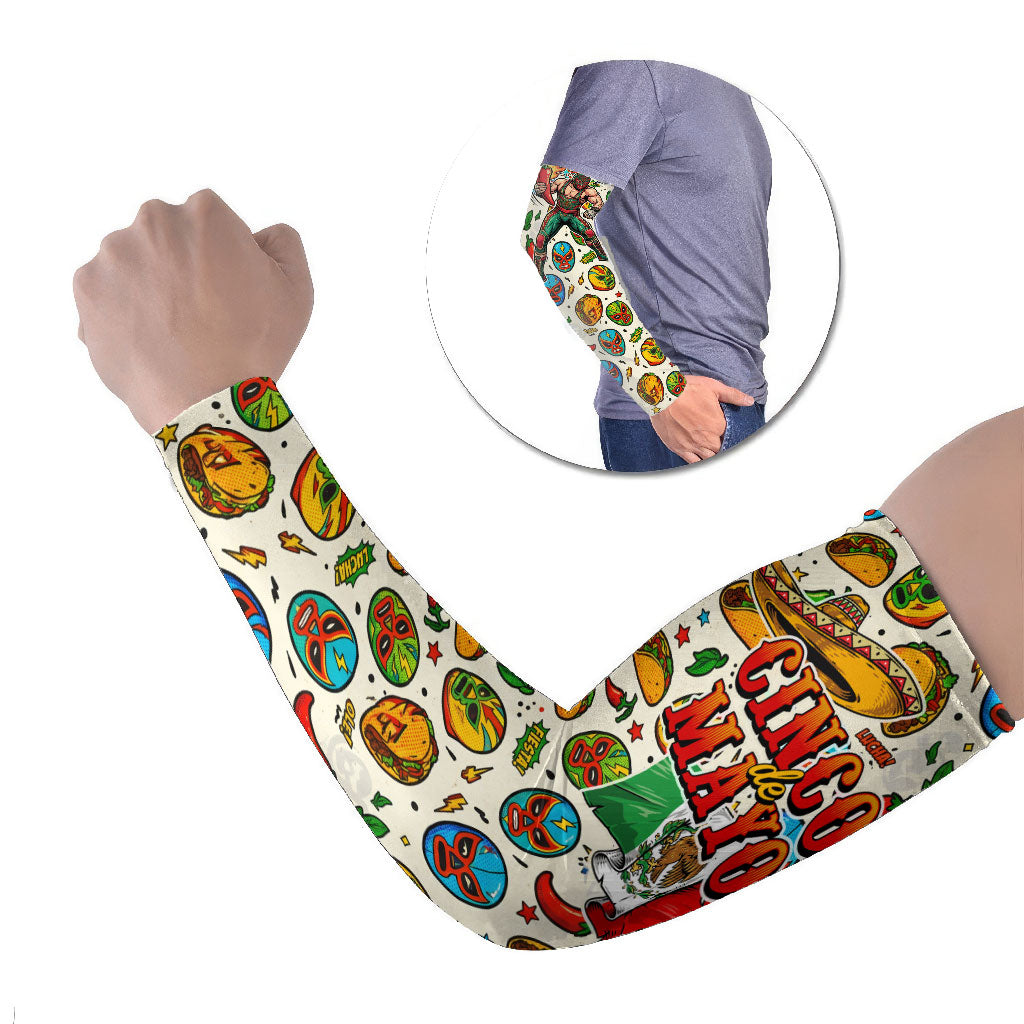 Cinco De Mayo Arm Sleeves Lucha Libre Wrestler - Pop Art Comic Style Mexican Fiesta Taco