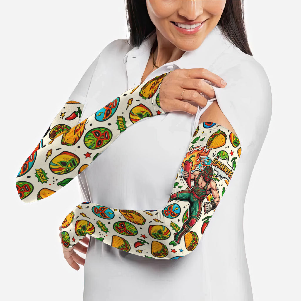 Cinco De Mayo Arm Sleeves Lucha Libre Wrestler - Pop Art Comic Style Mexican Fiesta Taco