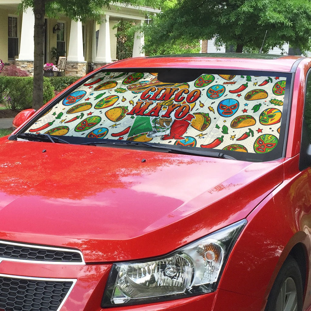 Cinco De Mayo Auto Sun Shade Lucha Libre Wrestler - Pop Art Comic Style Mexican Fiesta Taco