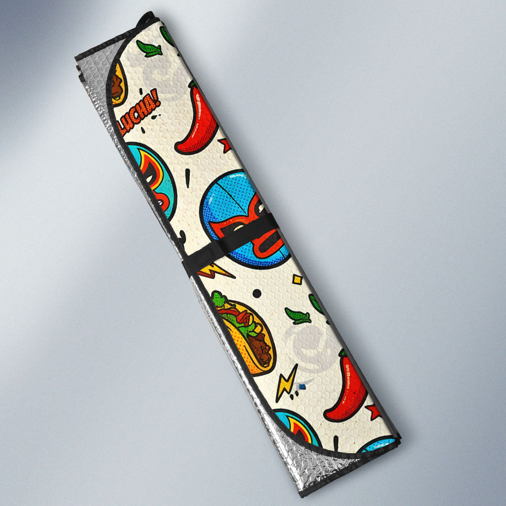 Cinco De Mayo Auto Sun Shade Lucha Libre Wrestler - Pop Art Comic Style Mexican Fiesta Taco