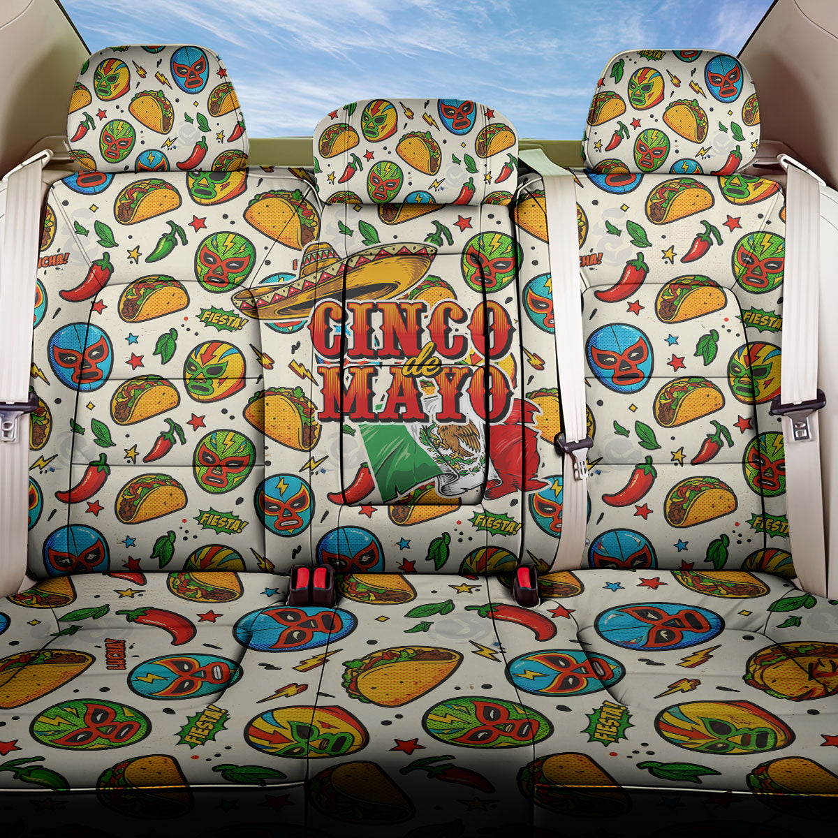 Cinco De Mayo Back Car Seat Cover Lucha Libre Wrestler - Pop Art Comic Style Mexican Fiesta Taco