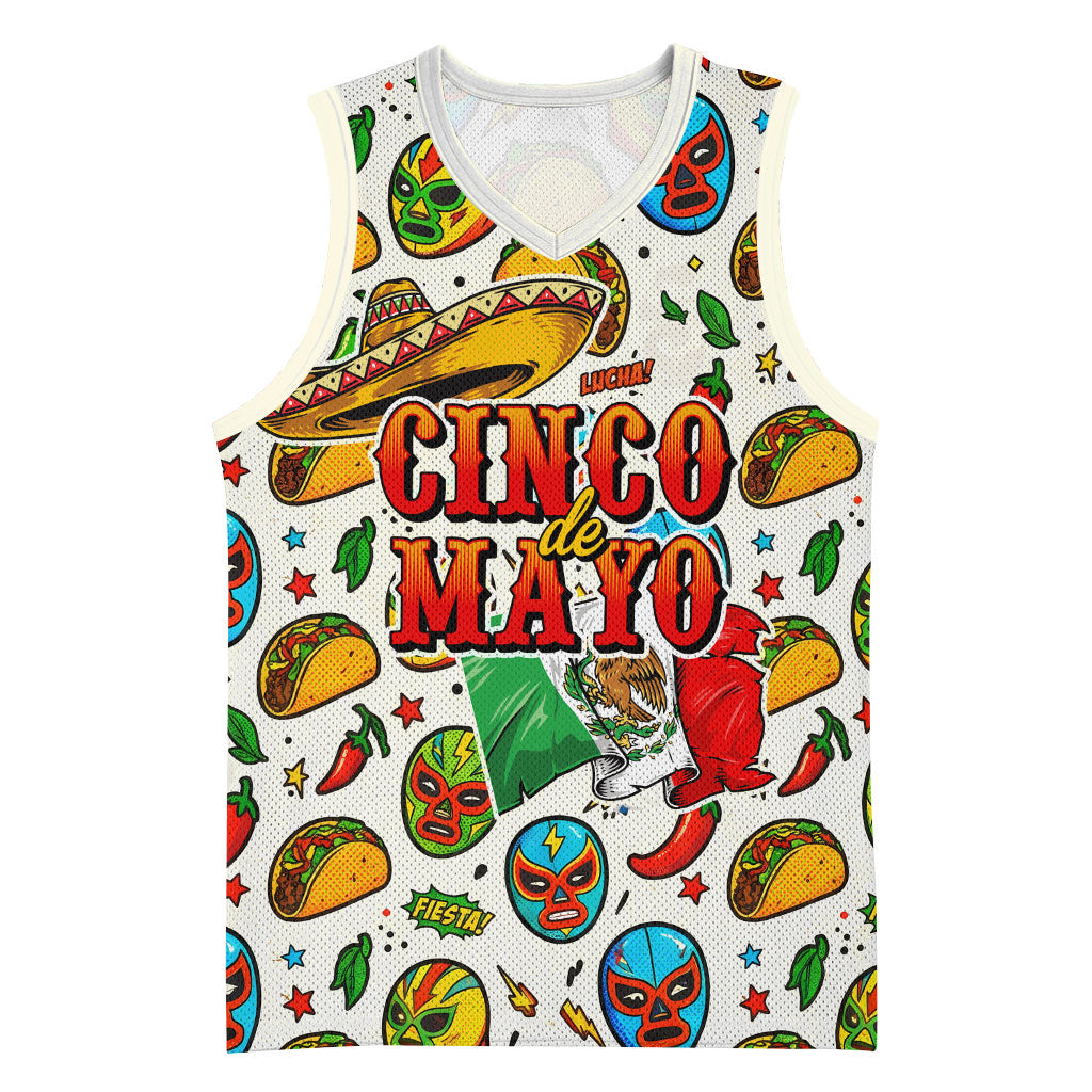 Cinco De Mayo Basketball Jersey Lucha Libre Wrestler - Pop Art Comic Style Mexican Fiesta Taco