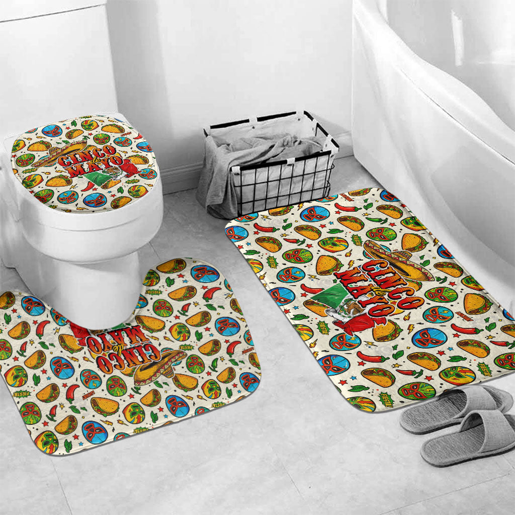 Cinco De Mayo Bathroom Set Lucha Libre Wrestler - Pop Art Comic Style Mexican Fiesta Taco
