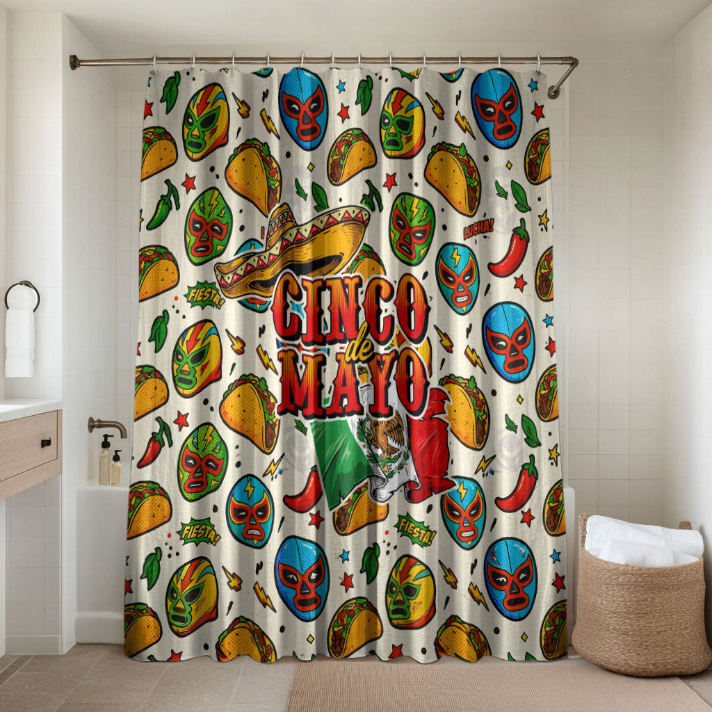 Cinco De Mayo Bathroom Set Lucha Libre Wrestler - Pop Art Comic Style Mexican Fiesta Taco