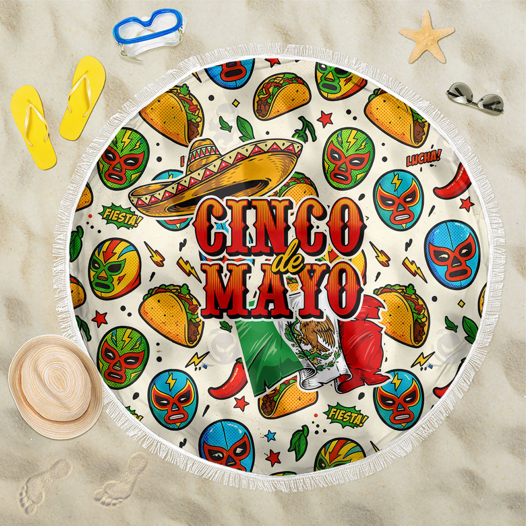 Cinco De Mayo Beach Blanket Lucha Libre Wrestler - Pop Art Comic Style Mexican Fiesta Taco