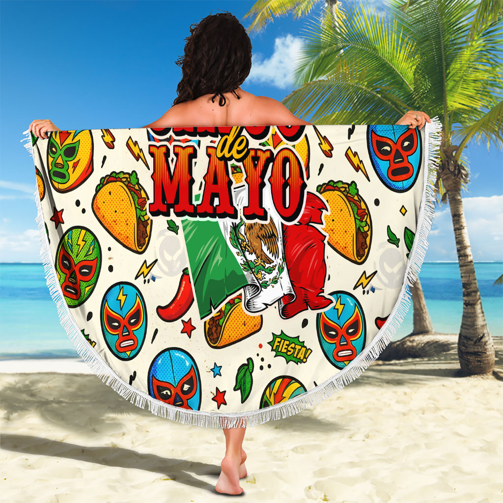 Cinco De Mayo Beach Blanket Lucha Libre Wrestler - Pop Art Comic Style Mexican Fiesta Taco