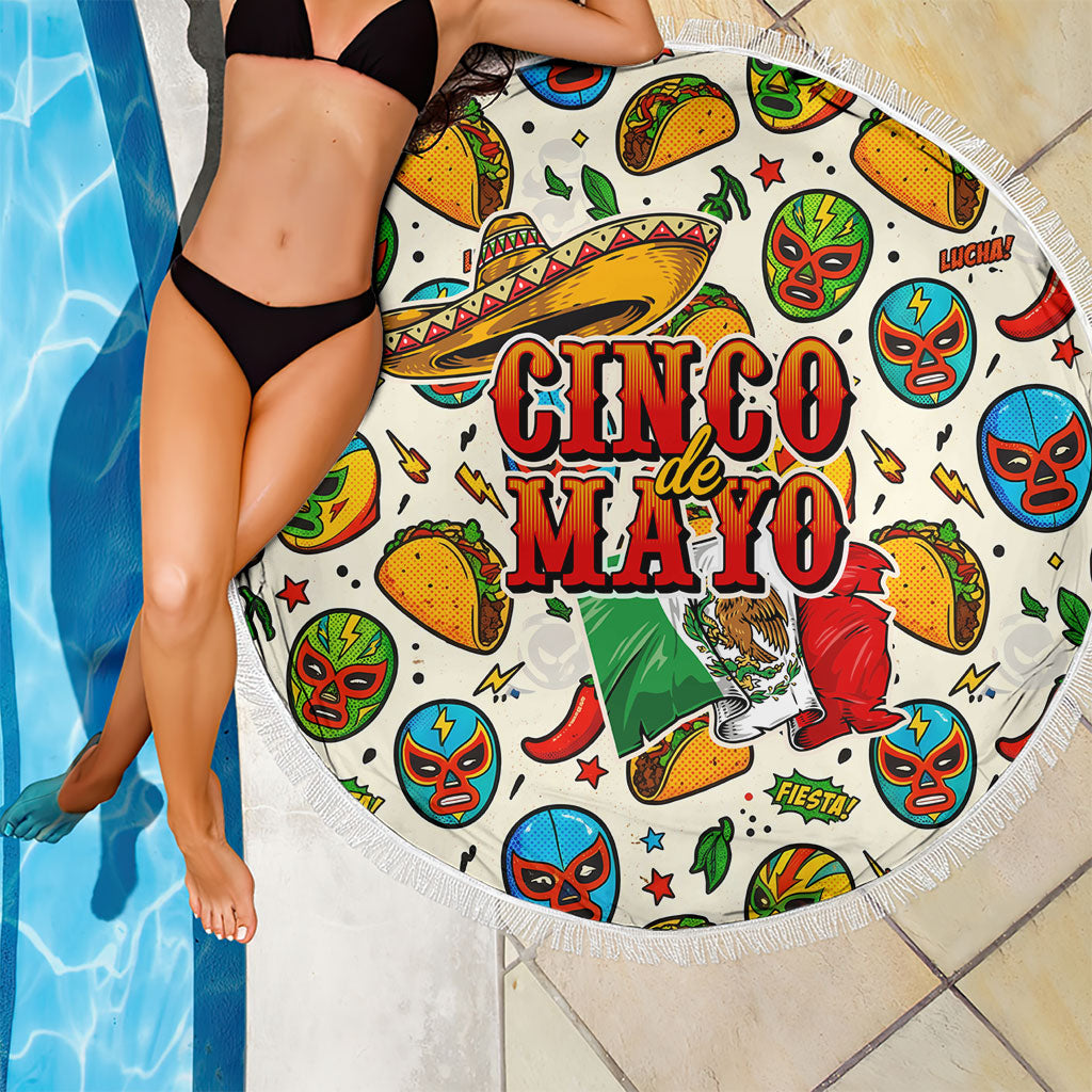 Cinco De Mayo Beach Blanket Lucha Libre Wrestler - Pop Art Comic Style Mexican Fiesta Taco