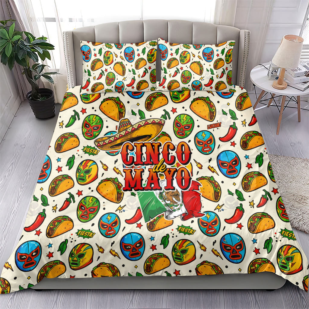 Cinco De Mayo Bedding Set Lucha Libre Wrestler - Pop Art Comic Style Mexican Fiesta Taco