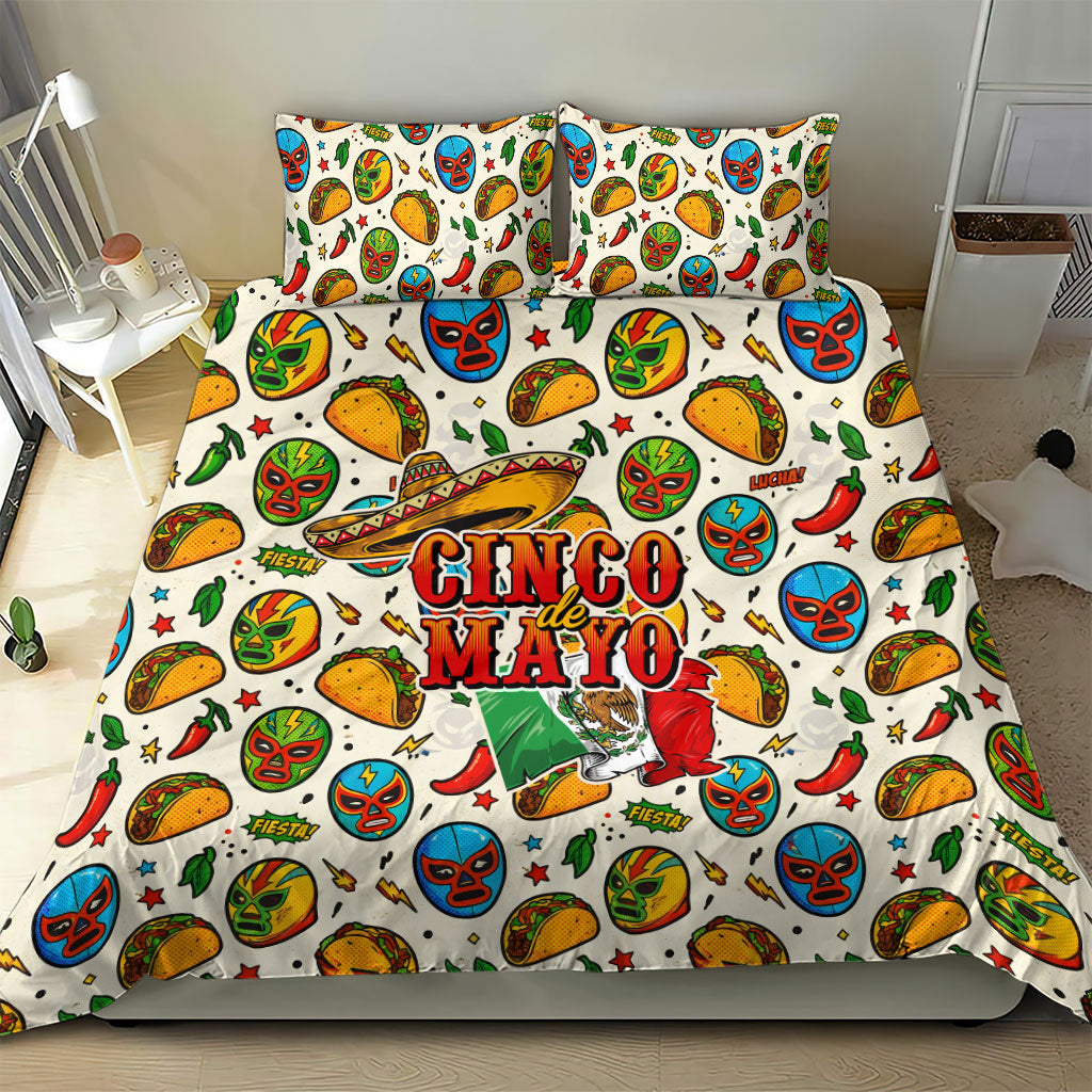 Cinco De Mayo Bedding Set Lucha Libre Wrestler - Pop Art Comic Style Mexican Fiesta Taco