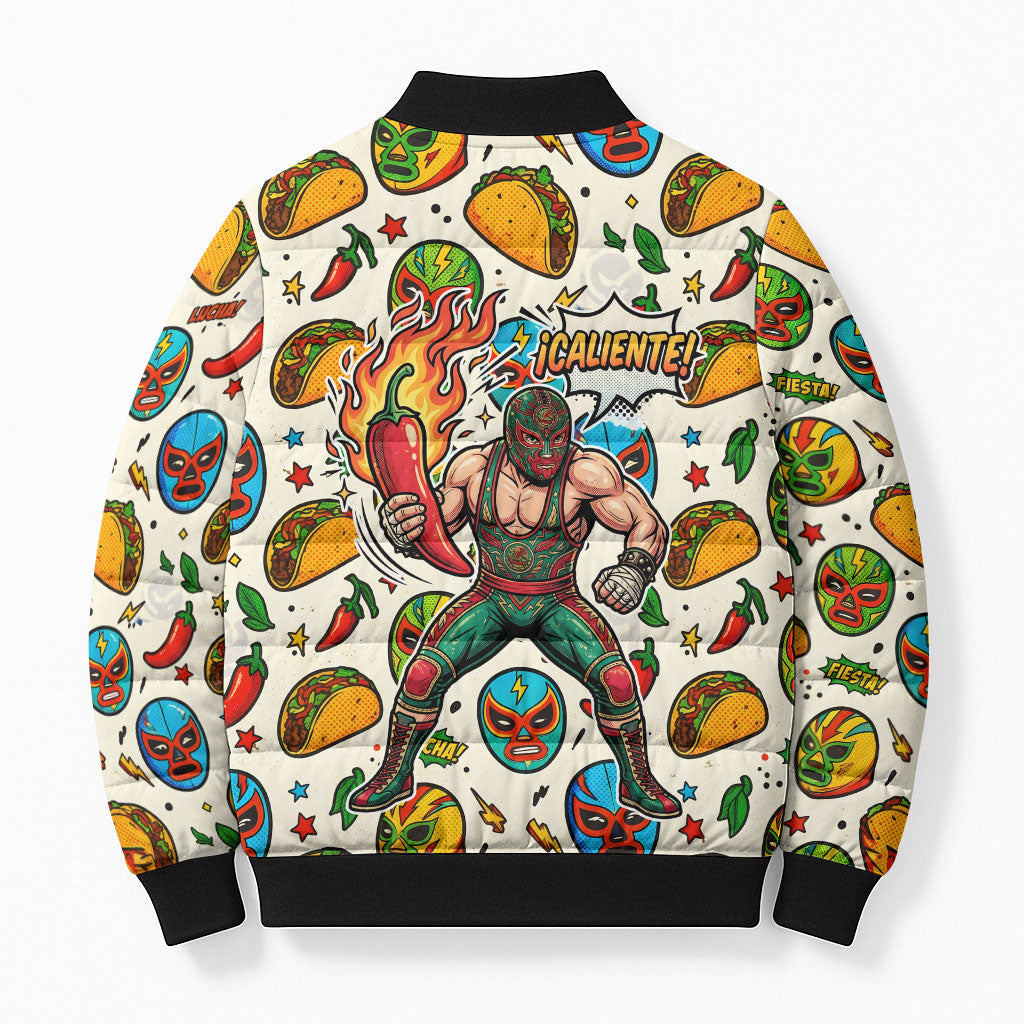 Cinco De Mayo Bomber Puffer Jacket Lucha Libre Wrestler - Pop Art Comic Style Mexican Fiesta Taco