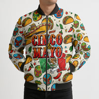 Cinco De Mayo Bomber Puffer Jacket Lucha Libre Wrestler - Pop Art Comic Style Mexican Fiesta Taco