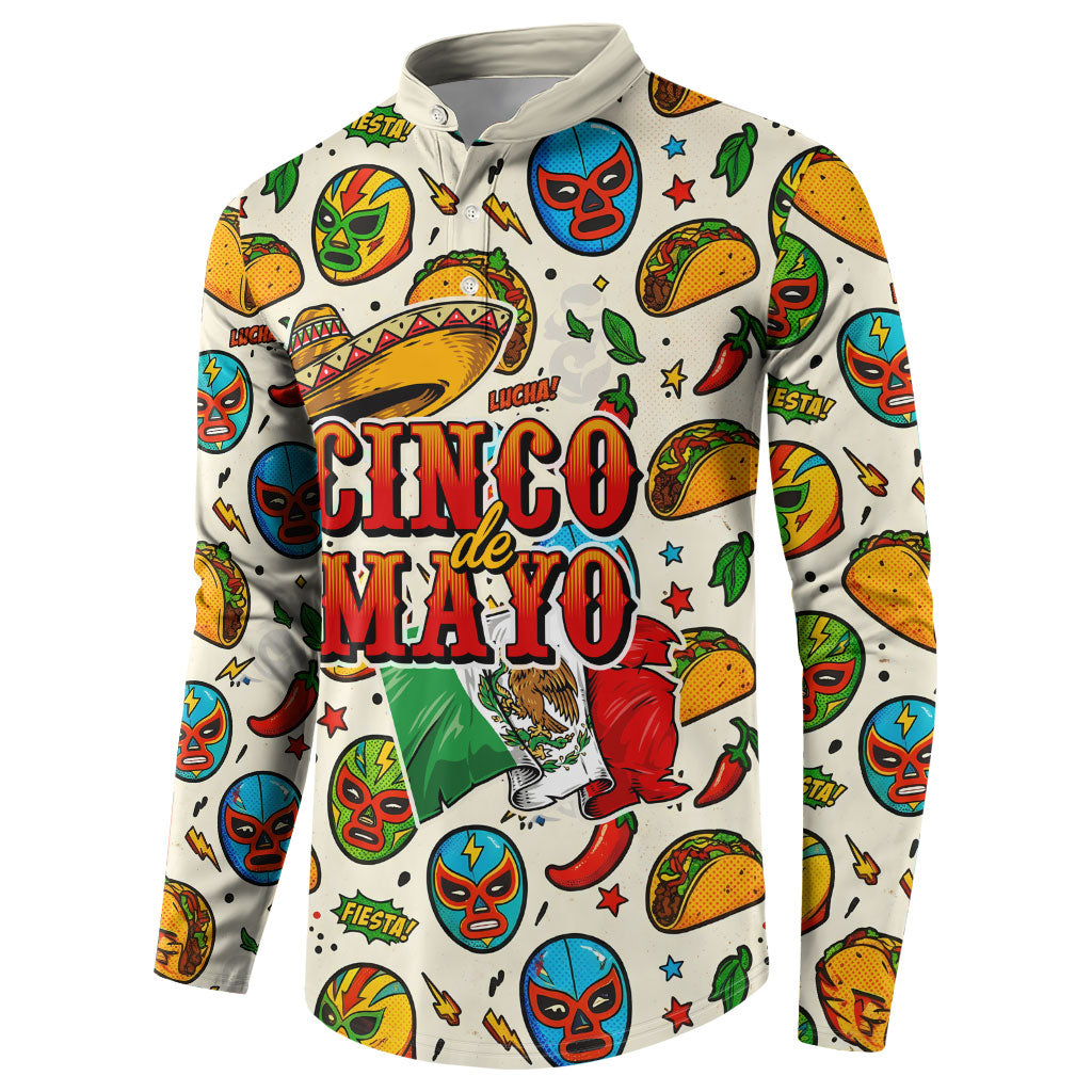 Cinco De Mayo Button Sweatshirt Lucha Libre Wrestler - Pop Art Comic Style Mexican Fiesta Taco