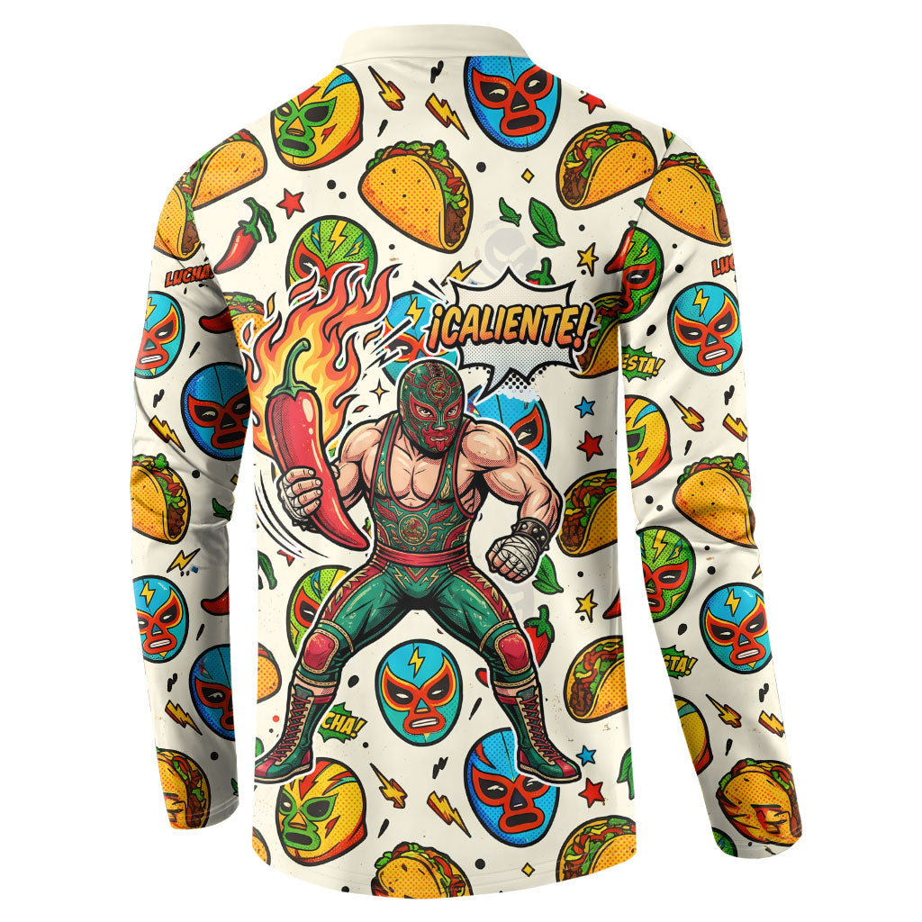 Cinco De Mayo Button Sweatshirt Lucha Libre Wrestler - Pop Art Comic Style Mexican Fiesta Taco