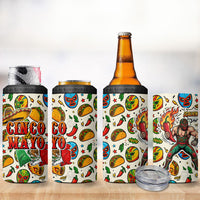 Cinco De Mayo 4 in 1 Can Cooler Tumbler Lucha Libre Wrestler - Pop Art Comic Style Mexican Fiesta Taco
