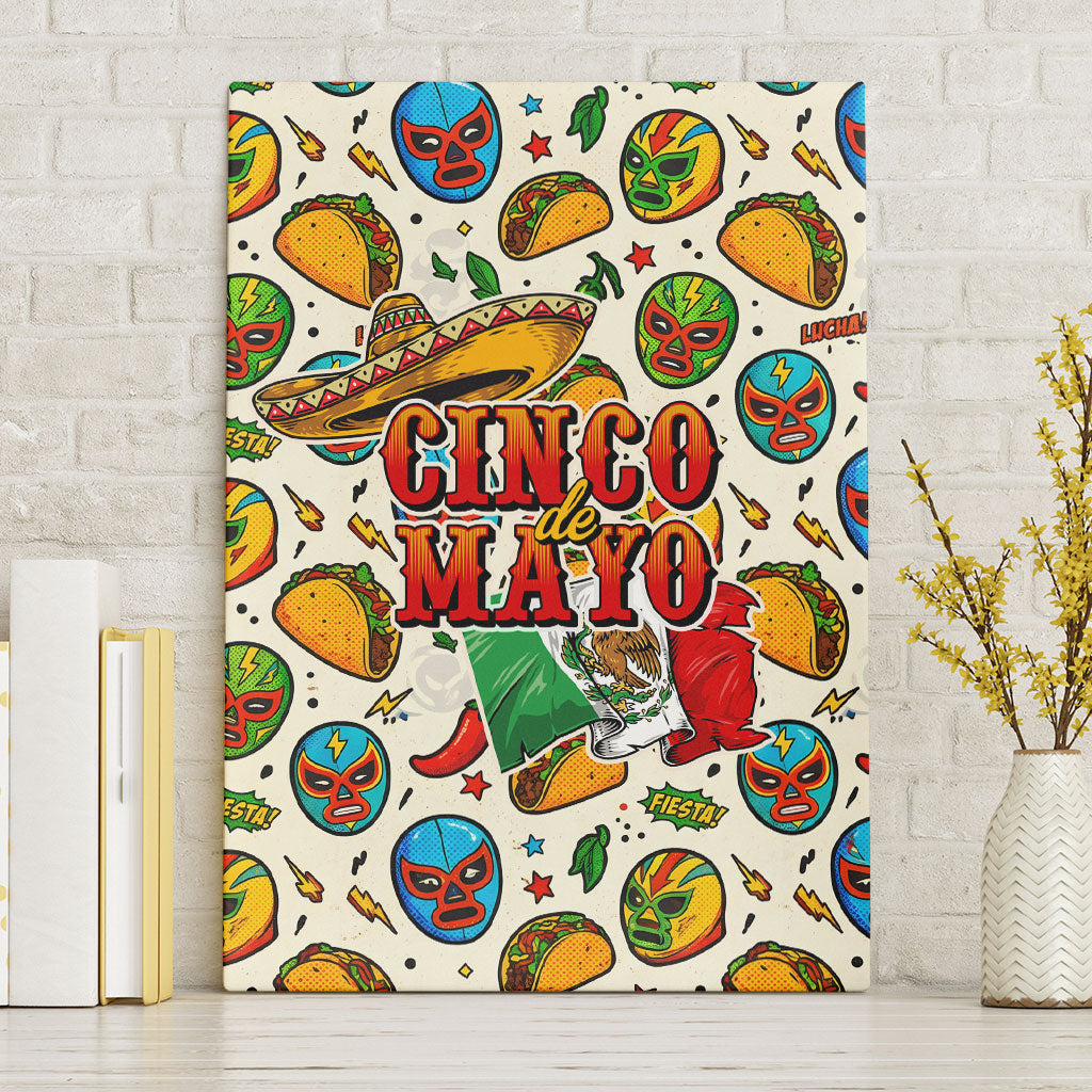 Cinco De Mayo Canvas Wall Art Lucha Libre Wrestler - Pop Art Comic Style Mexican Fiesta Taco