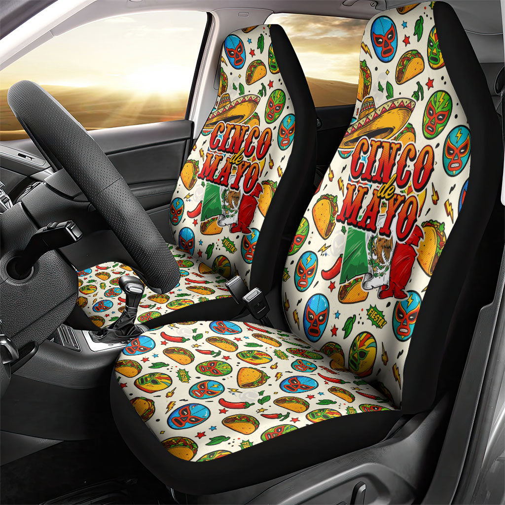 Cinco De Mayo Car Seat Cover Lucha Libre Wrestler - Pop Art Comic Style Mexican Fiesta Taco